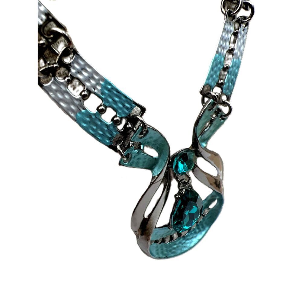 NEW Blue Crystal Silver Tone Drop Earrings Necklace Set - Picture 7 of 15